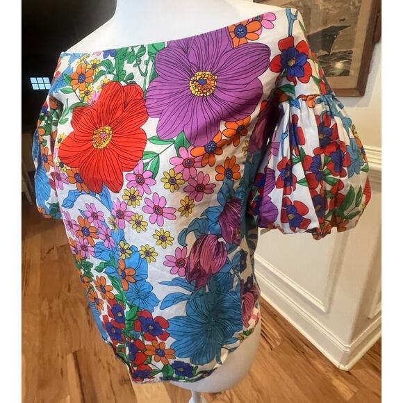 H&M Multicolor Puffy Sleeve Wide Neck Top - Size 4 - Picture 4 of 5